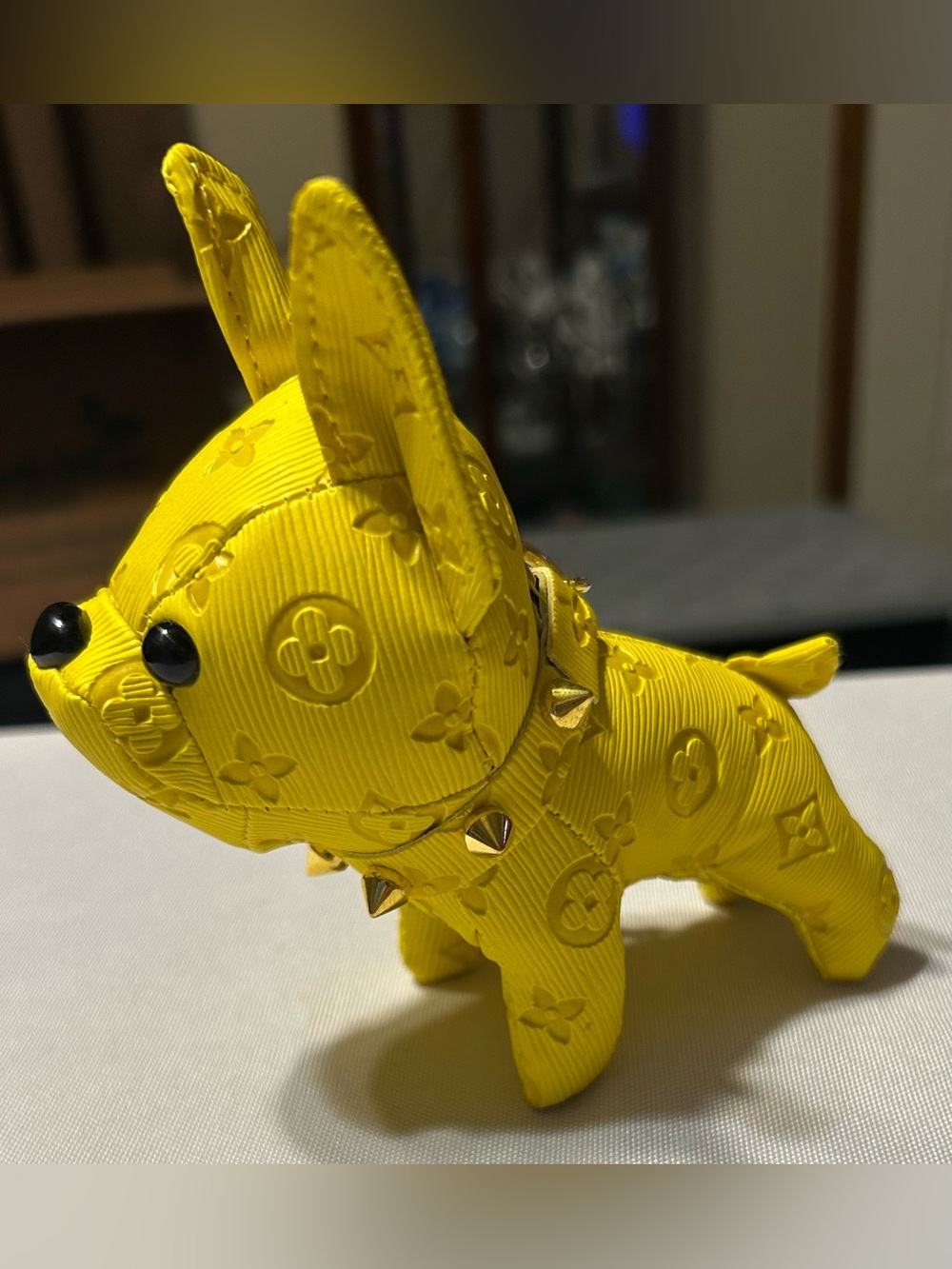 Cute Yellow Decorative Dog Keychain/Bag Charm with Studded Collar
